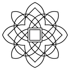 A geometric ornament design with interlocking squares and circles creates a balanced pattern.