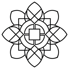 A geometric ornament design with interlocking squares and circles creates a balanced pattern.