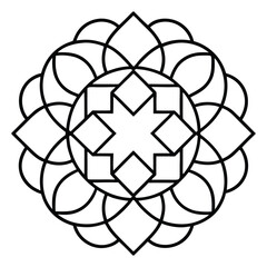 A geometric ornament design with interlocking squares and circles creates a balanced pattern.