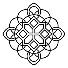 A geometric ornament design with interlocking squares and circles creates a balanced pattern.