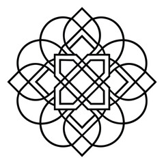 A geometric ornament design with interlocking squares and circles creates a balanced pattern.