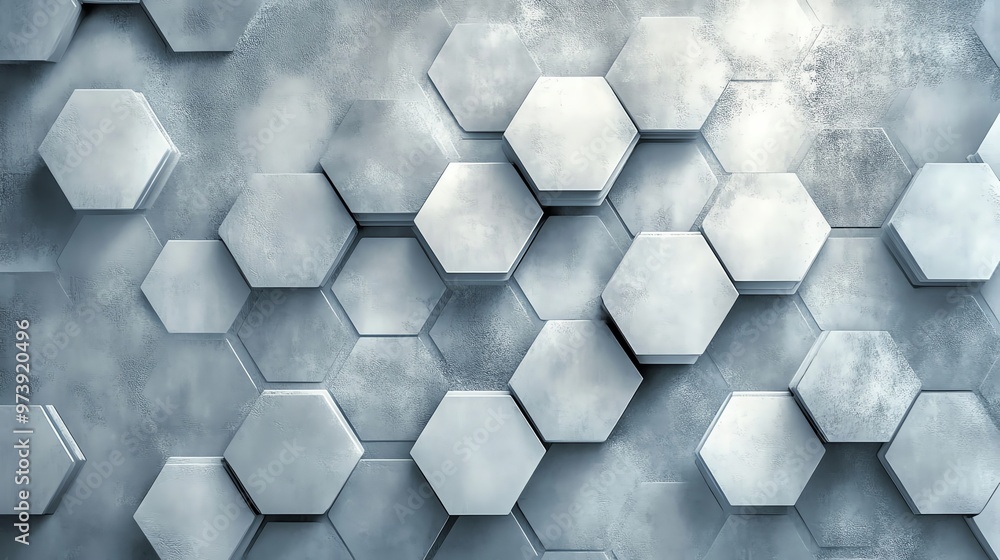 Poster abstract geometric background with hexagonal shapes on a concrete wall.