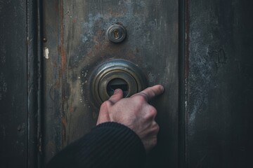 A hand reaching for a vintage door knob invites curiosity and exploration. This close-up shot captures the essence of mystery and intrigue. Generative AI