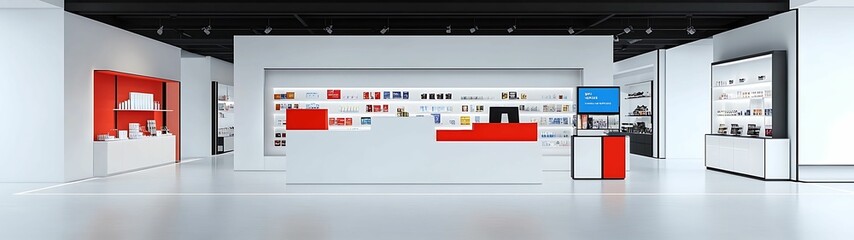 Minimalist sketch of a duty free shop simple lines depicting shelves of souvenirs clean layout