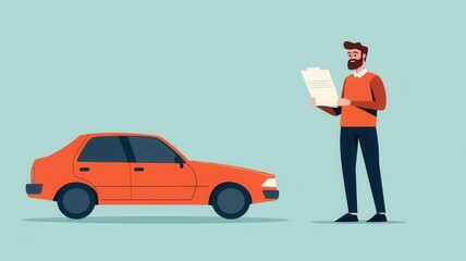 Customer comparing old and new car insurance policies, flat design illustration