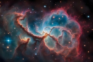 A vast glowing nebula with swirling galaxies and vibrant colors across the night sky, AI Generated