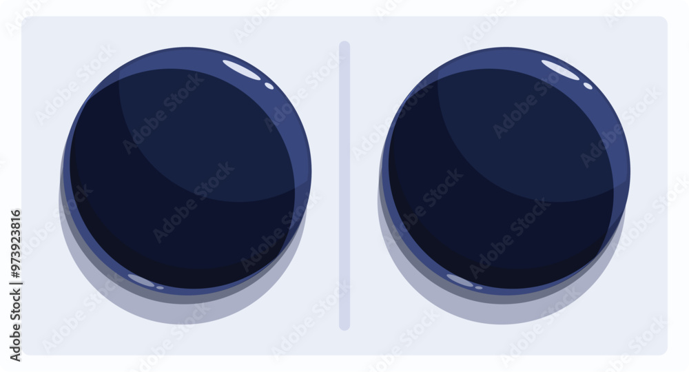 Poster two round black empty buttons are lying on a light blue background, creating a simple yet intriguing