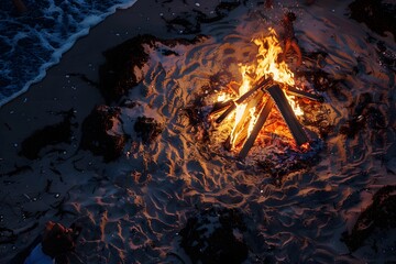 Campfire on the Beach at Night