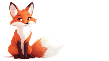 A Cartoon Red Fox Sitting with Its Tail Behind It