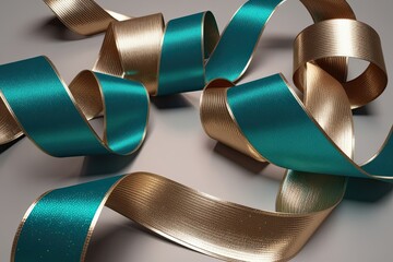 3D Rendering of Dazzling Metallic Ribbons with Shimmering Cerulean Flowing Wave Patterns