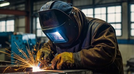 Professional industrial welder welding metal