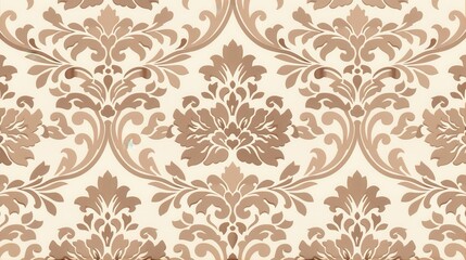 Elegant floral damask wallpaper design, intricate royal pattern featuring delicate ornaments, seamless texture ideal for luxurious interior decor and stylish backgrounds.