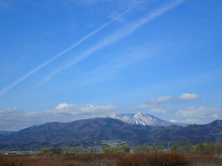 白銀のゲレンデと山々の景色