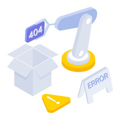 Robot found 404 error, isometric icon  
