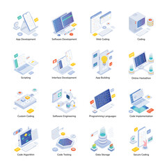Basic RGBPack of Coding and Programming Isometric Icons 