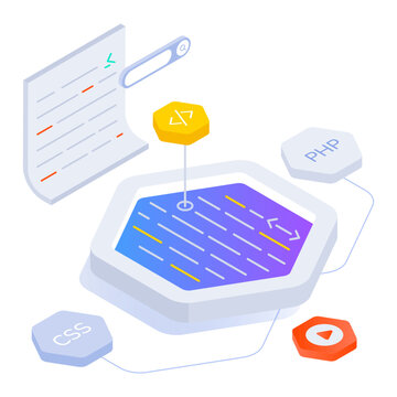 An isometric icon of code testing process 