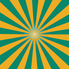 Yellow sun rays and sunburst with green backdrop background