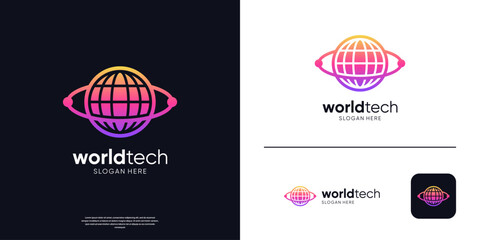 Geometric global symbol logo. Gradient tech logo vector elements.