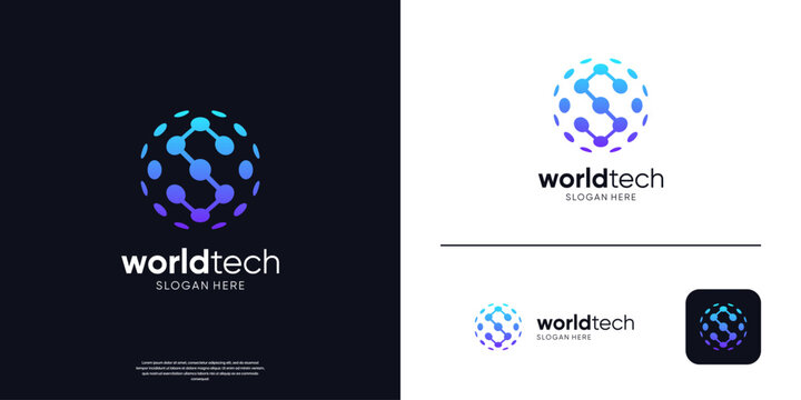 Modern tech letter S connection logo symbol global globe.