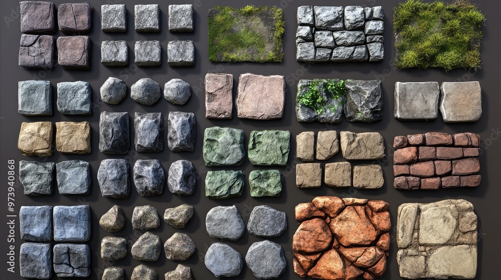 Poster a level builder asset featuring various stone and rock textures for game backgrounds