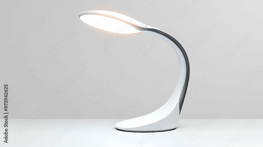 Poster bright minimalist desk lamp with soft glow and sharp focus on white background