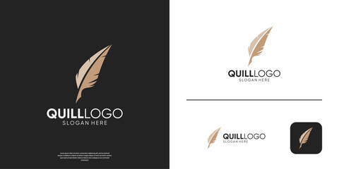 Elegant feather pen logo template. Minimalist quill ink logo vector illustration.