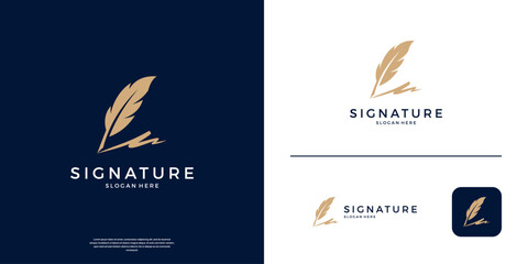 Feather ink signature logo design vector illustration