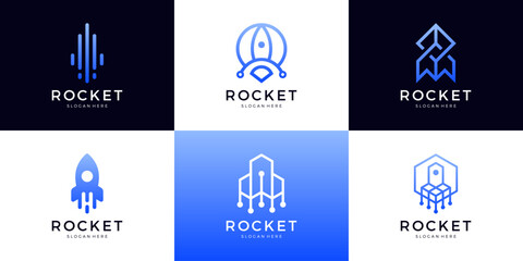 Set of rocket tech logo design template.