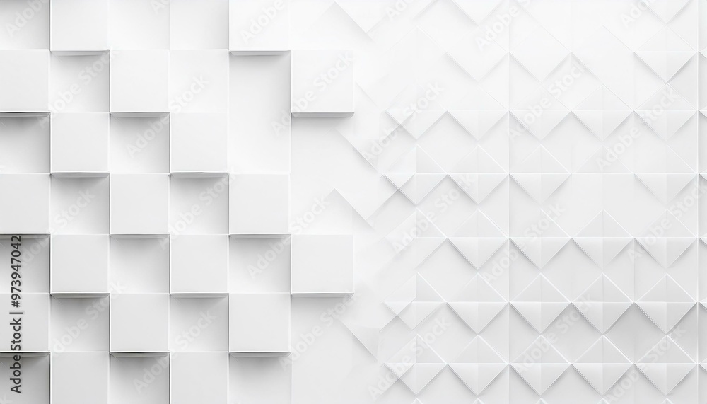 Poster random shifted white cube boxes block the background wallpaper banner. abstract 3d square white tech