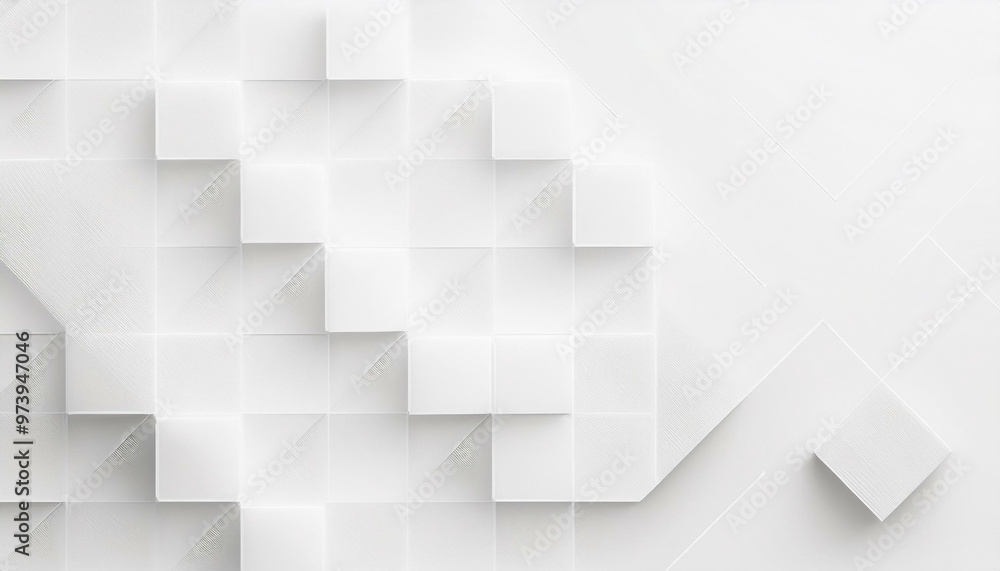 Poster random shifted white cube boxes block the background wallpaper banner. abstract 3d square white tech