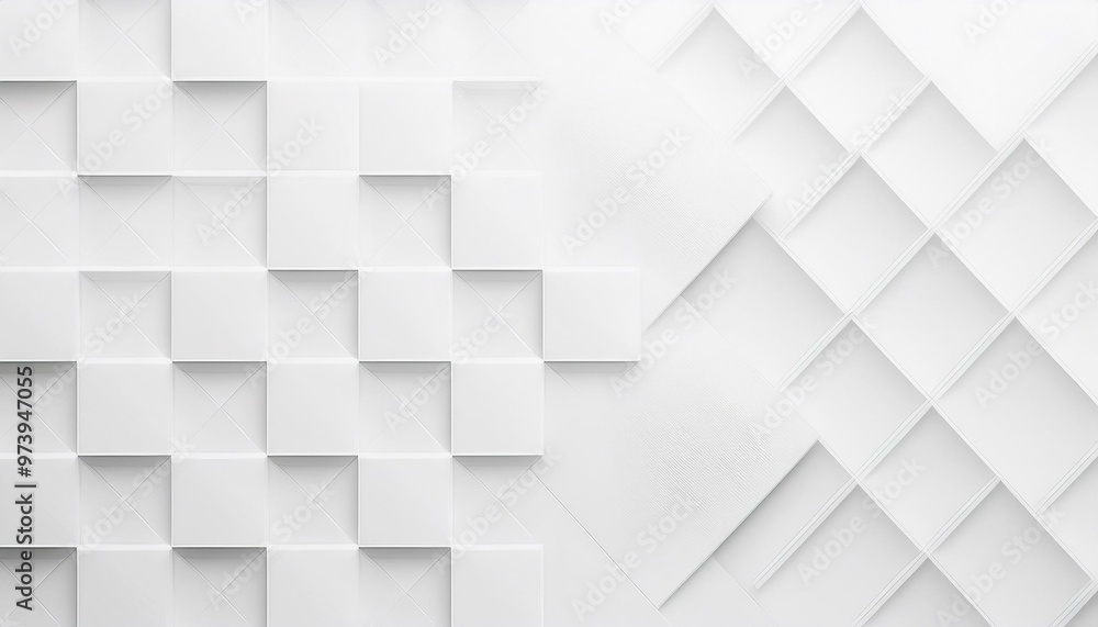 Poster random shifted white cube boxes block the background wallpaper banner. abstract 3d square white tech