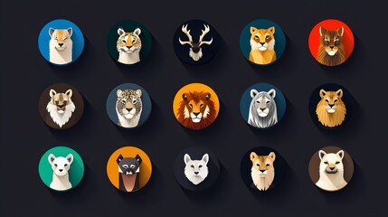 A Collection of Colorful Animal Icons with Long Shadows