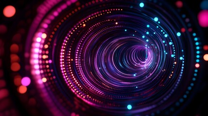Obraz premium Swirling lines and dots, vibrant neon colors, futuristic design, holographic sheen, seamless pattern, 3D rendering.