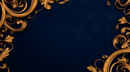 Royal blue background with golden baroque swirls, seamless and intricate, digital pattern, rich and luxurious, ornate details, classic style.
