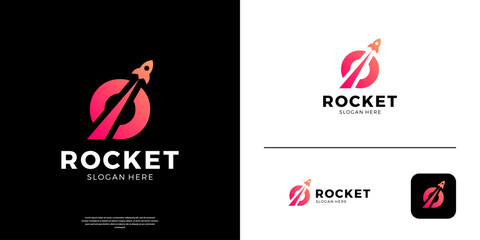 Rocket logo with gradient letter O symbol vector illustration.Print