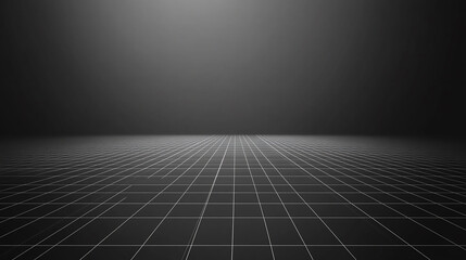 Futuristic virtual reality grid room with blue neon lighting