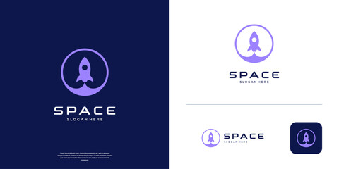 Simple rocket circle launch logo design template. © kiarev