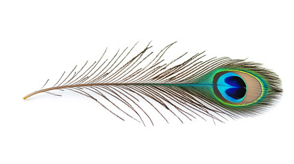 Obraz premium Peacock Feather Isolated on White Background - Professional Shot AI Generated
