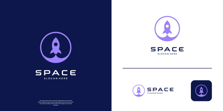 Simple rocket circle launch logo design template.