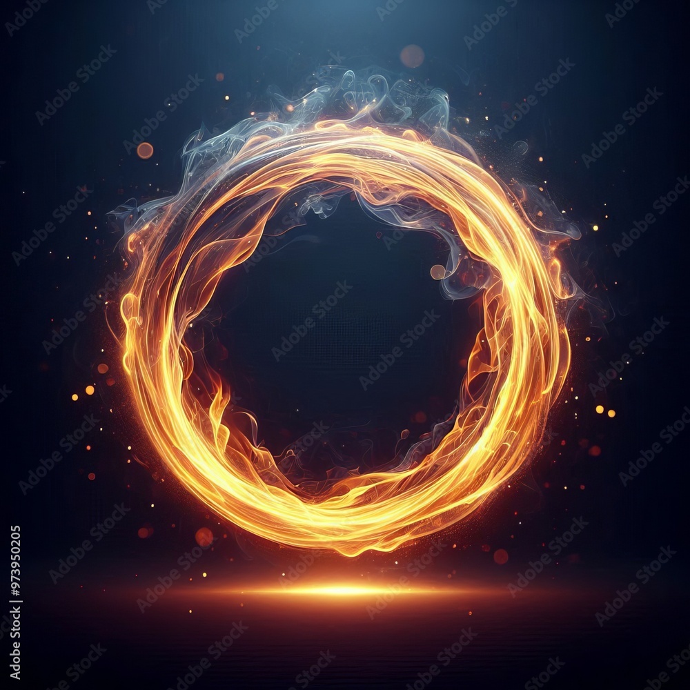 Poster abstract fractal burst background with glowing fire circle patterns and dynamic energy waves in a da