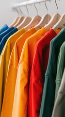 Obraz premium apparel clothing colors shirts wardrobe variety fashion hangers textile casual colorful shirts closet organization clothing rack cotton fabric rainbow colors