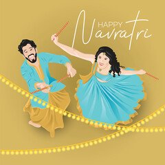 Navratri Couple Playing Garaba Dandiya Festival
