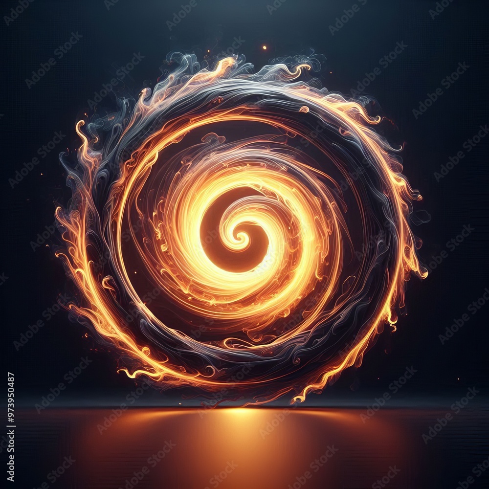 Poster abstract fractal burst background with glowing fire circle patterns and dynamic energy waves in a da