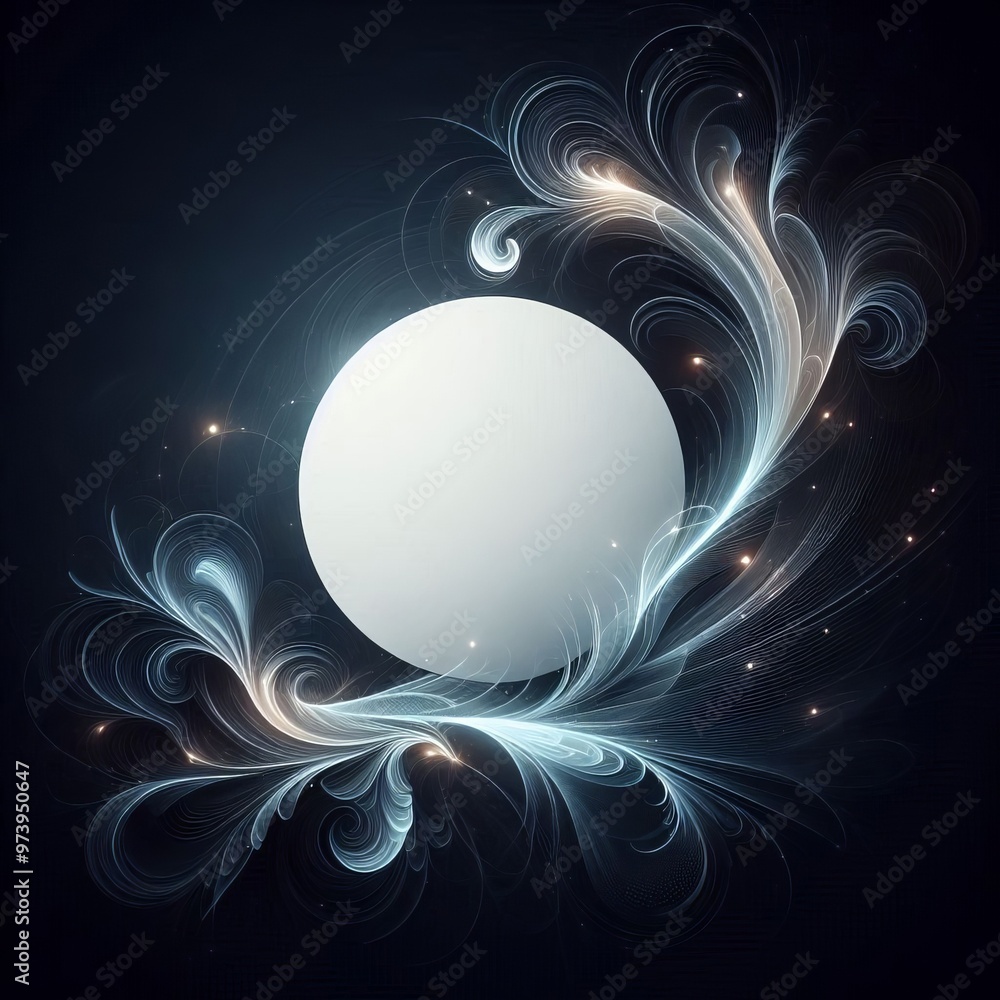 Poster abstract fractal burst background with glowing white circle patterns and dynamic energy waves in a d