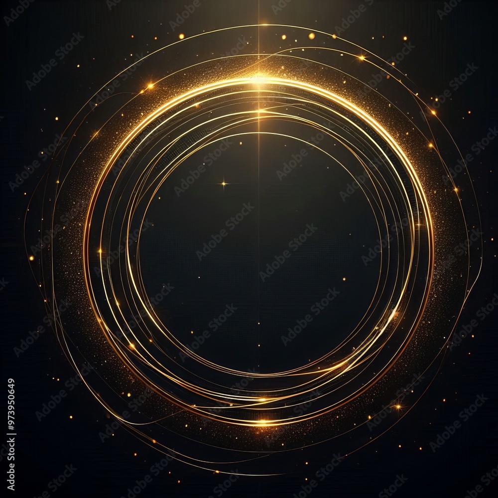 Aufkleber abstract fractal burst background with glowing golden circle patterns and dynamic energy waves in a 