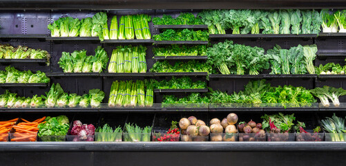 fresh green vegetable on shelf in grocery store for sale