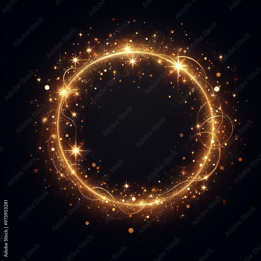 Aufkleber abstract fractal burst background with glowing golden circle patterns and dynamic energy waves in a 