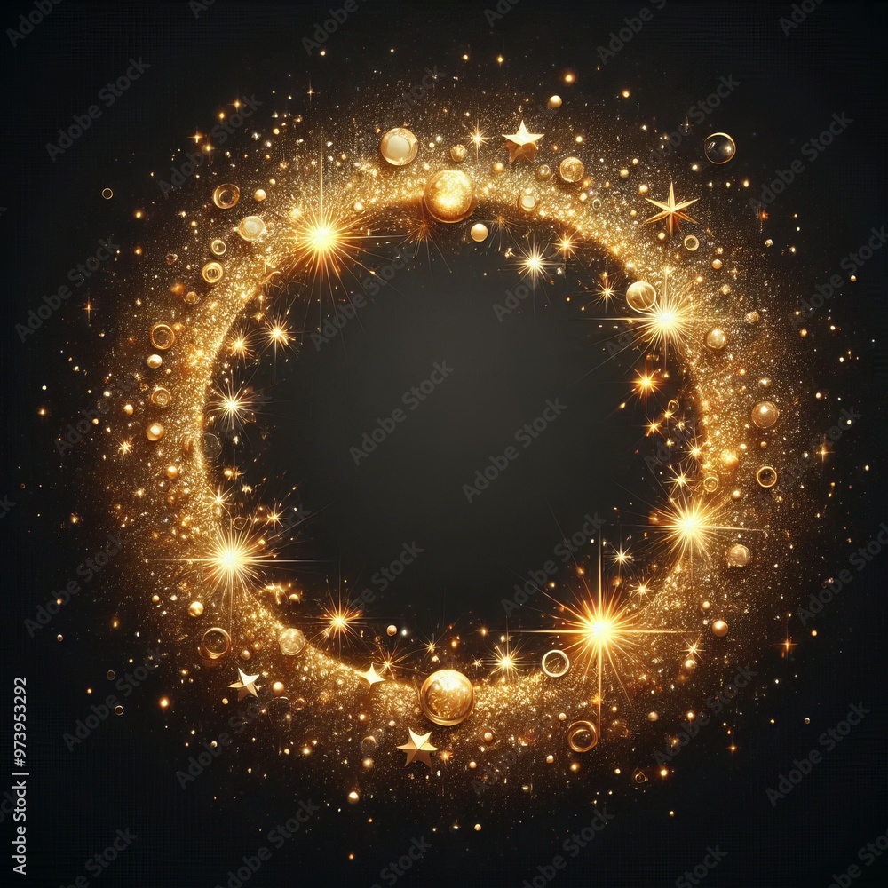 Aufkleber abstract fractal burst background with glowing golden circle patterns and dynamic energy waves in a 