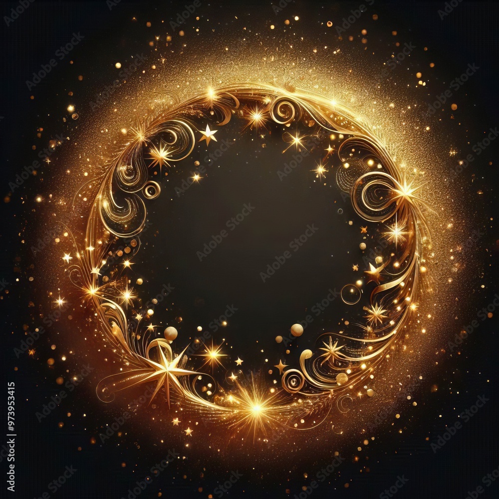 Aufkleber abstract fractal burst background with glowing golden circle patterns and dynamic energy waves in a 