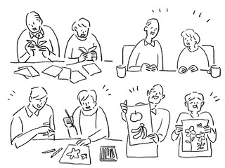 介護、福祉系のお仕事セットH（折り紙、塗り絵、工作）、線画